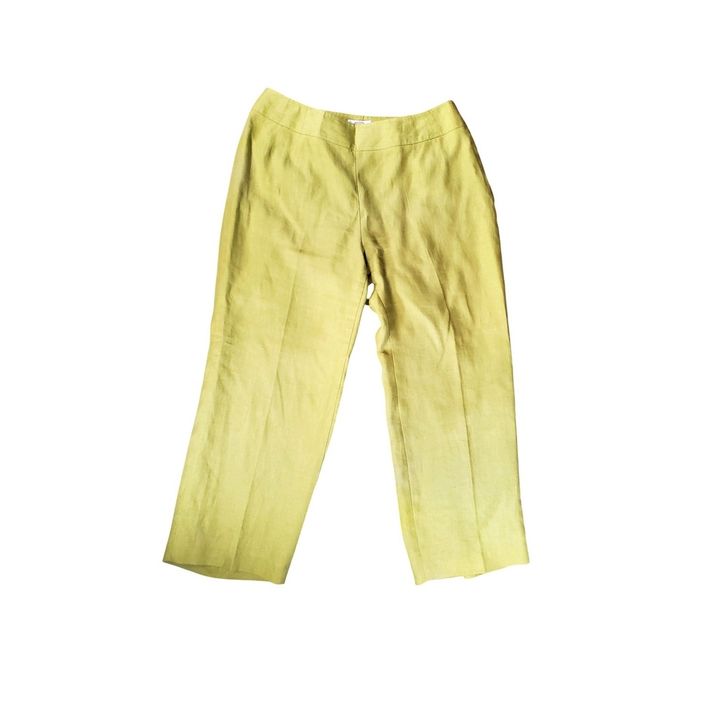 Talbots Woman Petites 16W Irish Linen Pants Chartreuse Green Straight Leg Lined